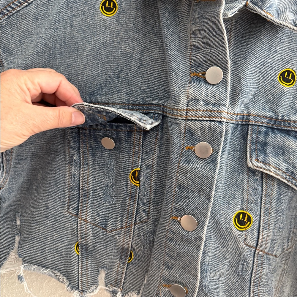 Denim Jacket with Smiley Patches - Picture 6 of 13